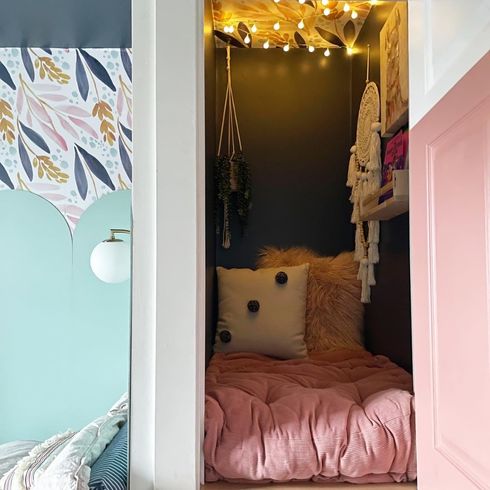 Closet turned into a secret hideaway in kid's room