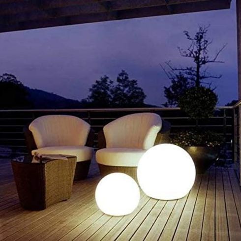 Glowing outdoor globes on deck