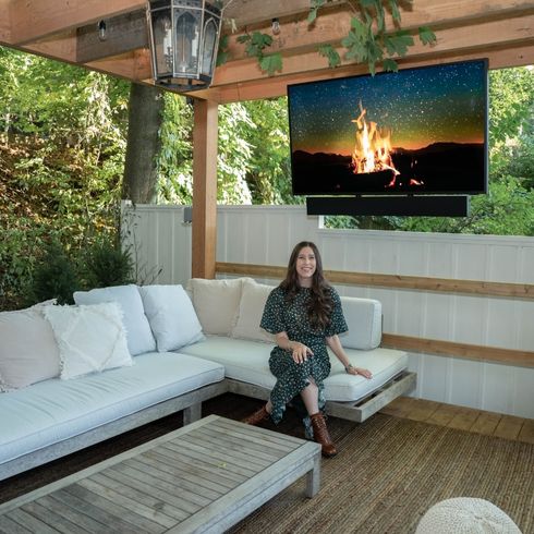 Samsung outdoor TV in pergola