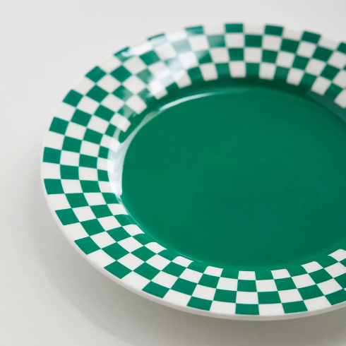 A green checkered deli plate