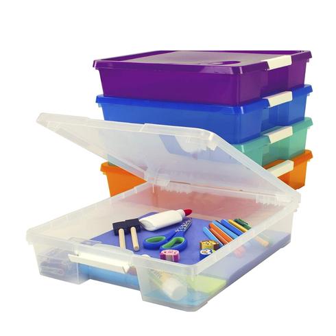 Stackable colourful bins to organize kids art