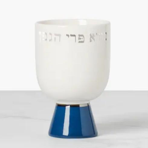 white and blue Kiddush Cup