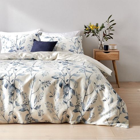 Blue and white floral bedding