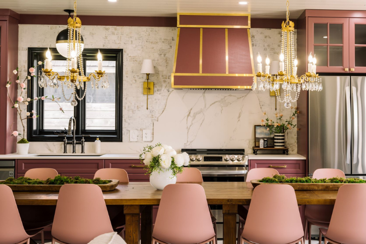 Pink kitchen with gold accents