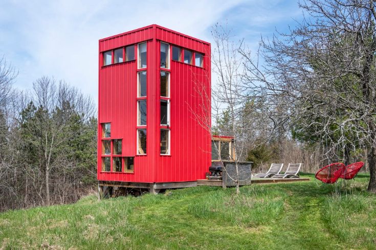 Red tiny home in Nova Scotia 