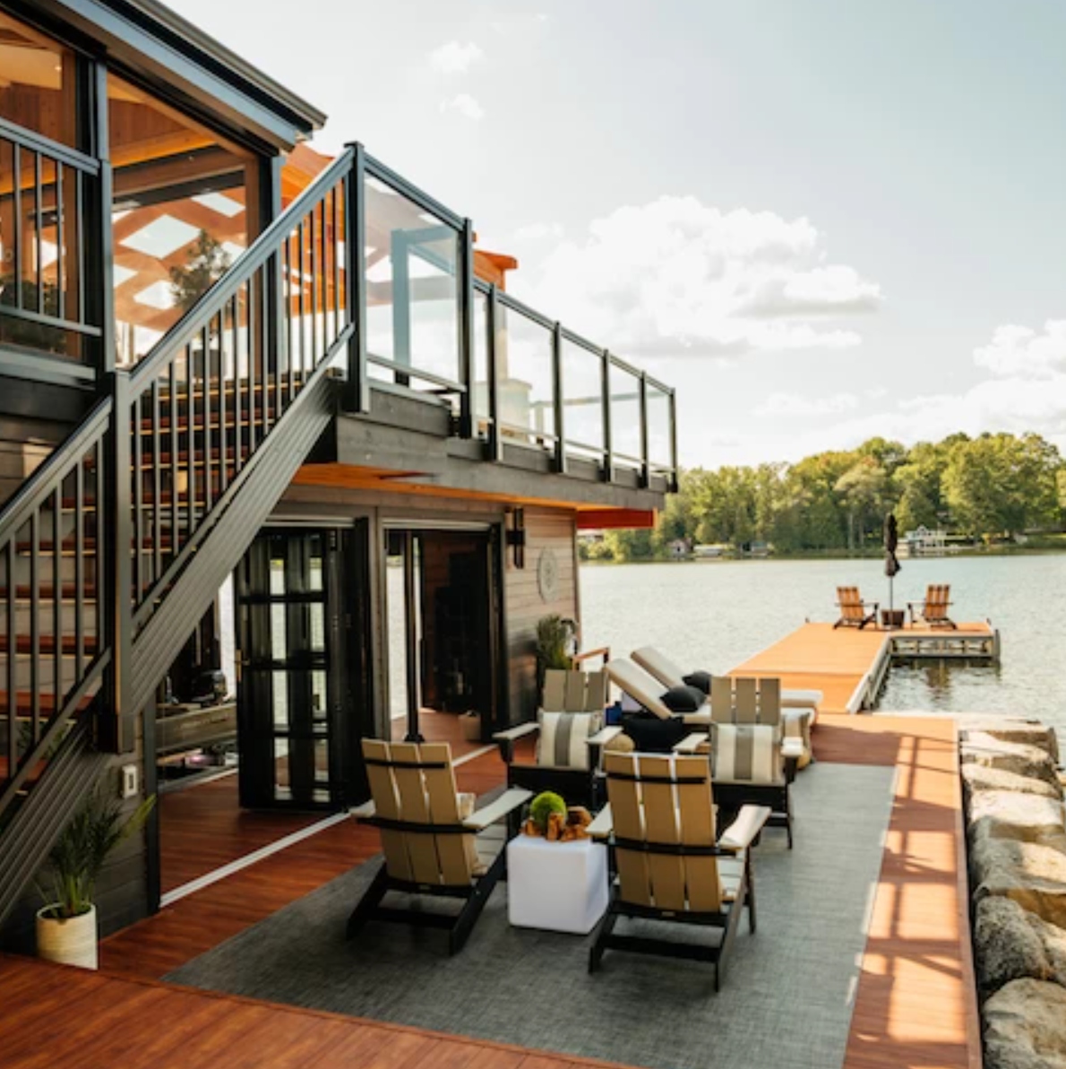 Cottage with boat house rooftop deck