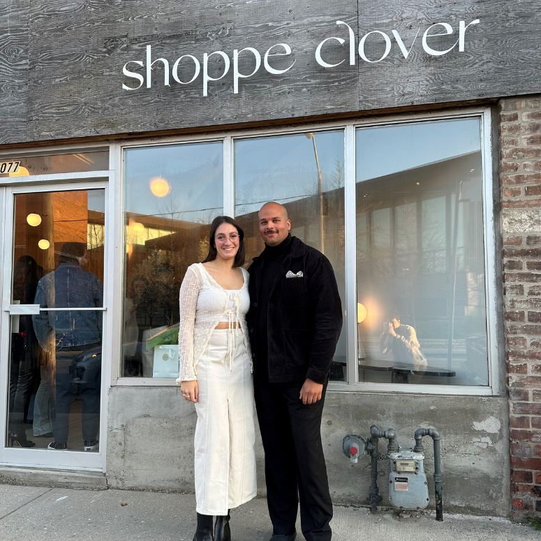 Owners Larisa and Trevon outside the Shoppe Clover storefront