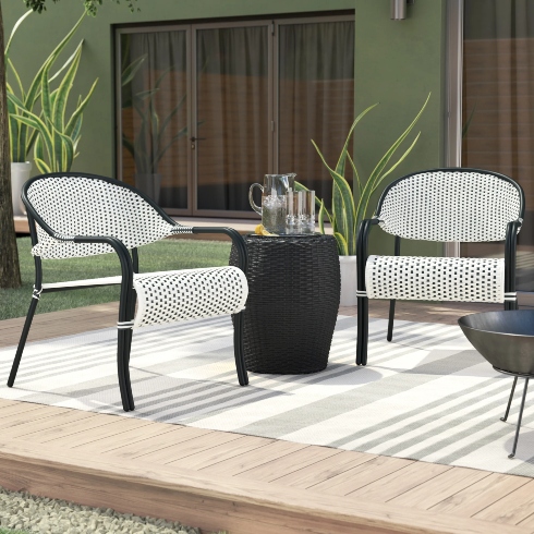 A 3-piece outdoor conversation set with two chairs and a small table