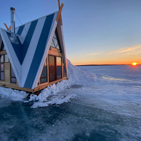 The exterior of the off-grid Viking-inspired tiny home