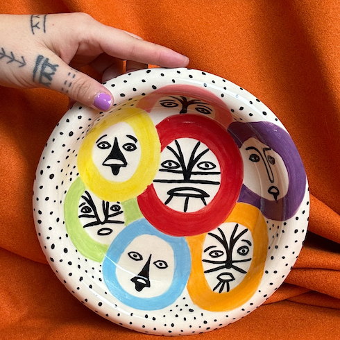 Hand painted bowl by ceramic artist Gayle Uyagaqi Kabloona