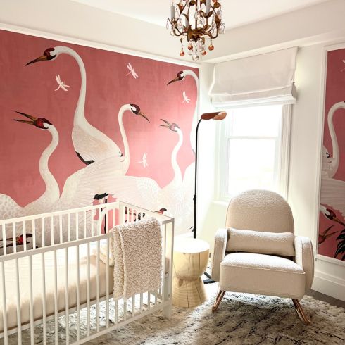 Swan wallpaper in nursery room