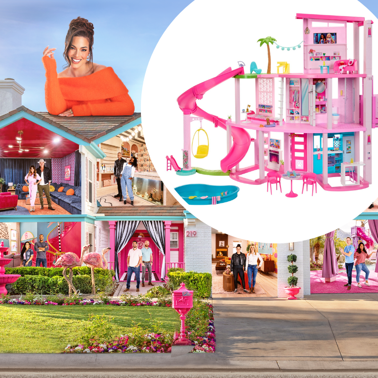 Barbie Dreamhouse Challenge poster with 2023 real Barbie Dreamhouse