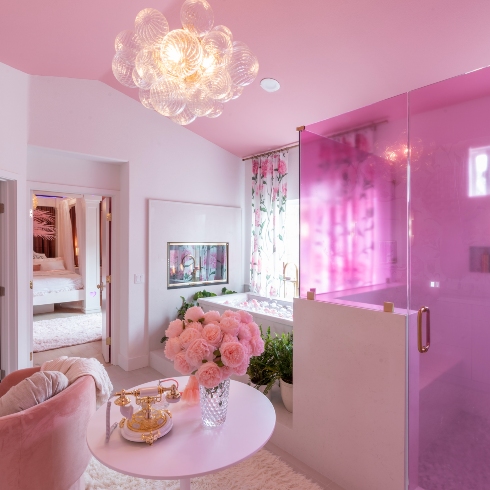 The primary bathroom in the Barbie Dreamhouse