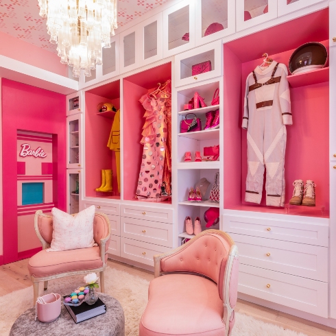The Barbie dressing room, displaying many of Barbie's iconic outfits