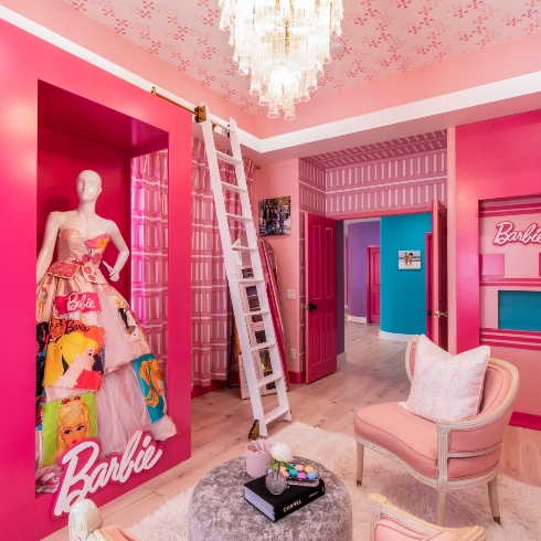 The closet and dressing room, with Barbie doll box