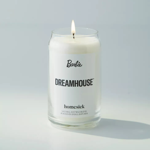 A product shot of a Barbie Dreamhouse candle from Homesick