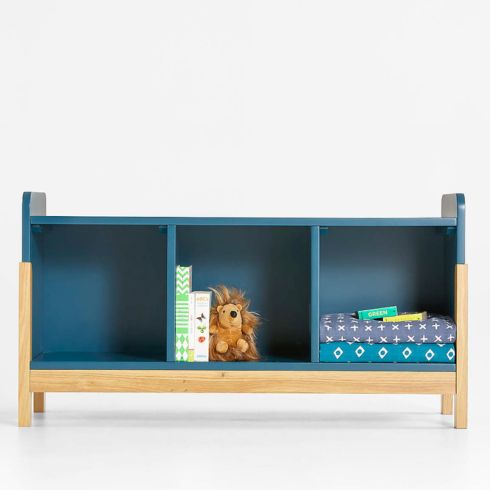 Blue wood cube kids bookcase design
