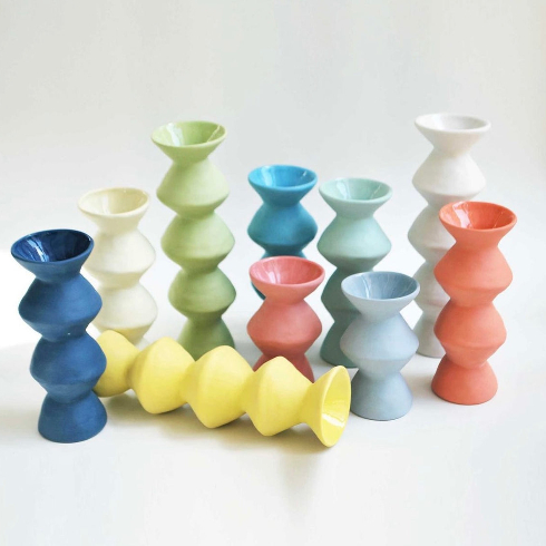 Colourful wavy ceramic candle holders