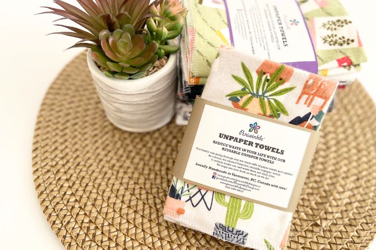 Eco-friendly alternative to paper towel rolls with fun plant pattern, Periwinkle Designs