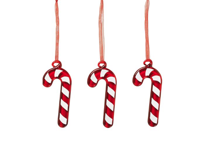 Three candy cane ornaments