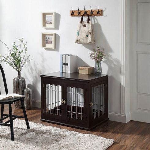 Dog crate that doubles as an entryway table