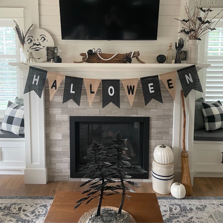 Fireplace decorated for Halloween