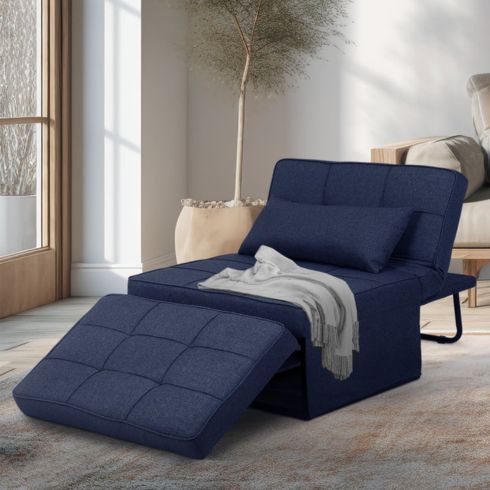 A blue linen sleeper sofa from Wayfair