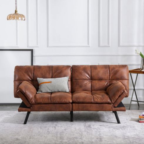 Tufted Back Convertible Faux Leather Sofa from company Wayfair