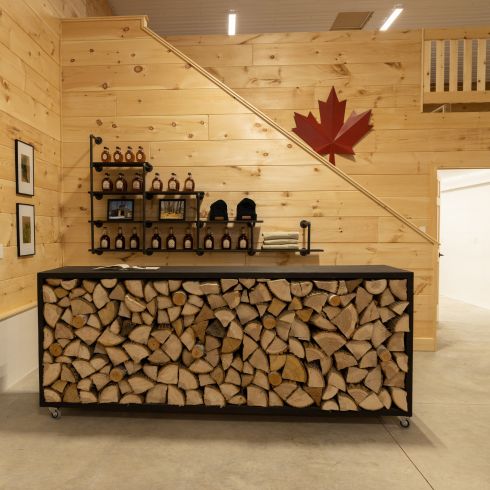 wood counter in maple syrup factory