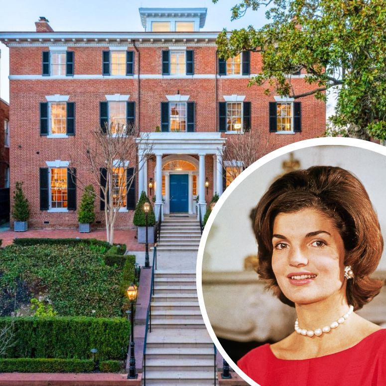 Jackie Kennedy next to her former house in Georgetown, Washington, DC