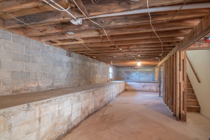 Unfinished basement with musty basement smell