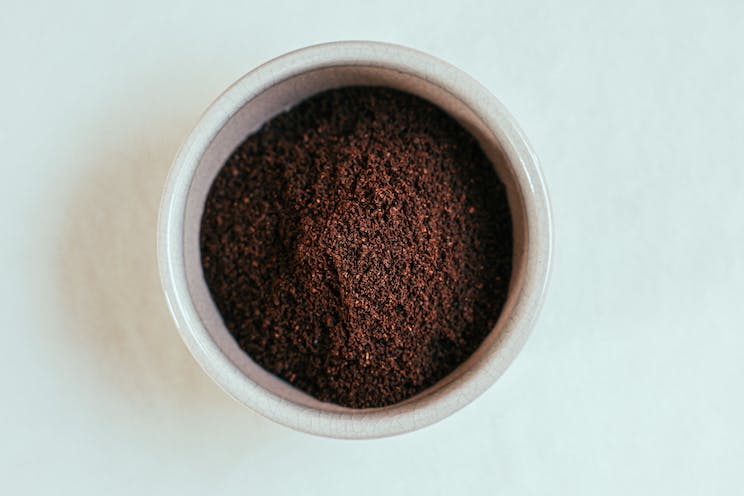 Ground coffee on a counter