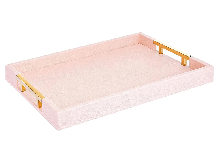 Pink and Gold Rectangle Glossy Serving Tray
