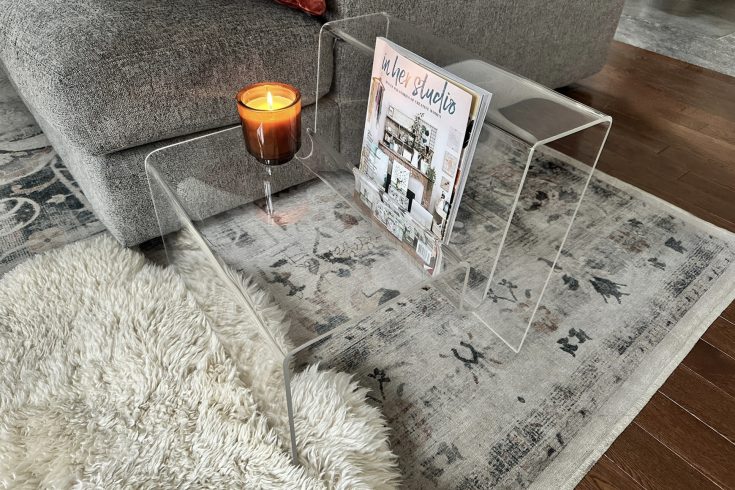 DIY plexiglass side table with book slot