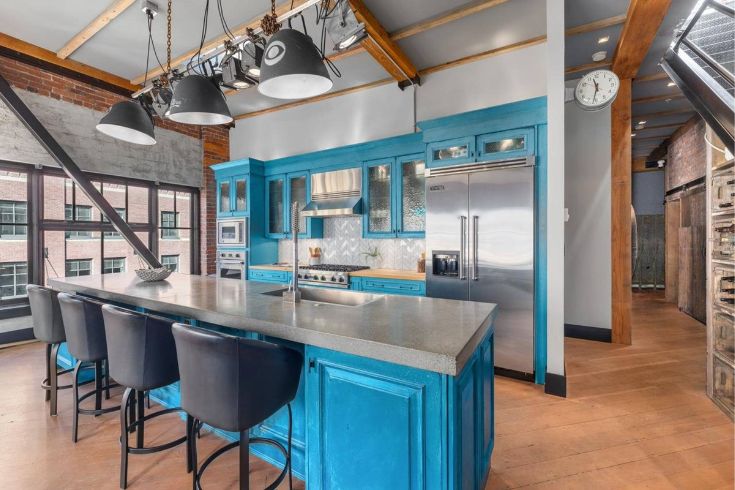 Seth Rogen's blue kitchen