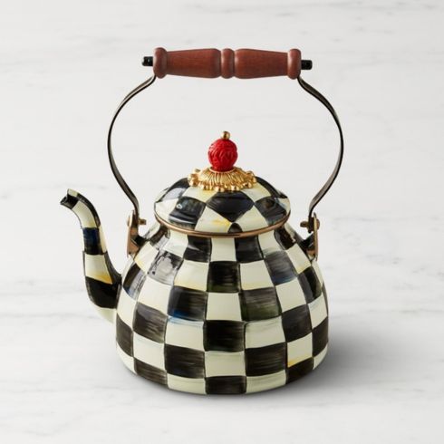 Checkered vintage-inspired tea kettle.