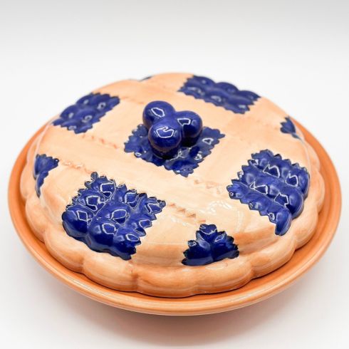 Kitschy blueberry pie shaped dish as pie plate