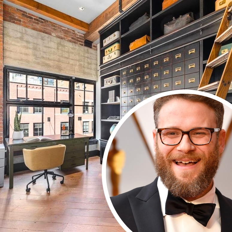 Seth Rogen pictured next to his Vancouver loft, which just sold over the asking price