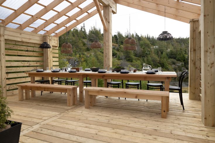 The outdoor kitchen/dining area of the off-grid resort