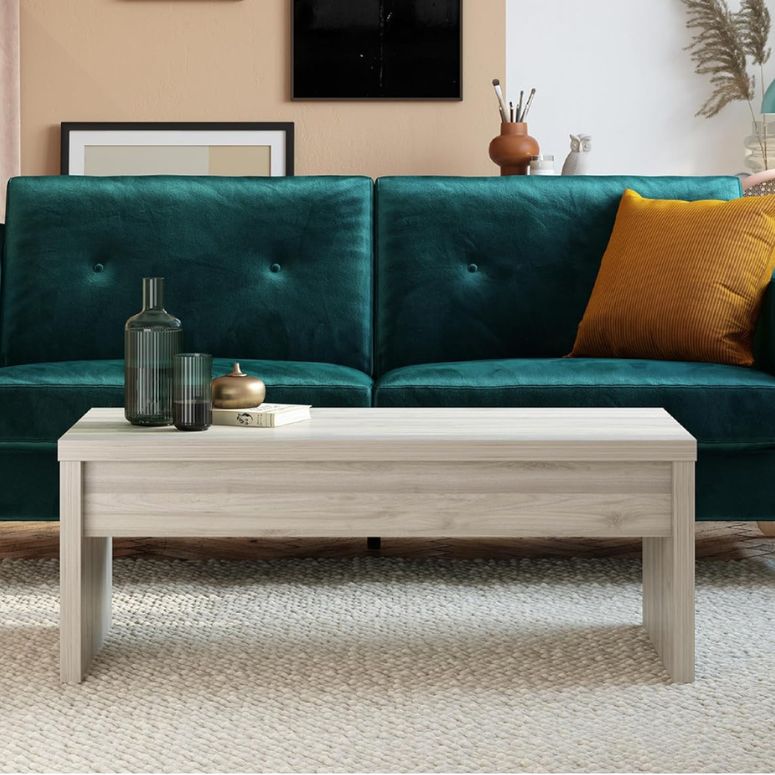Mr Kate lift top coffee table and dark teal couch