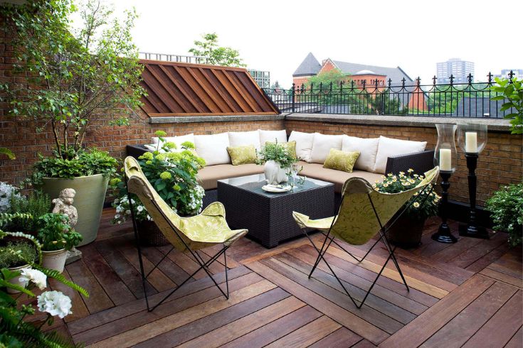 Balcony with seating on wood deck