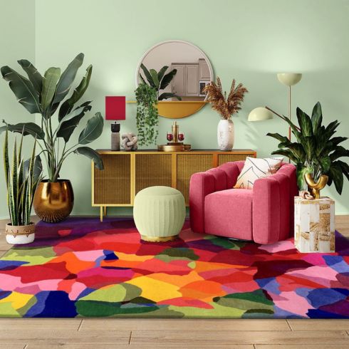Colourful rug in living room