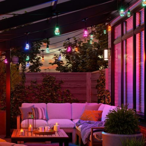 Nighttime patio with string lights