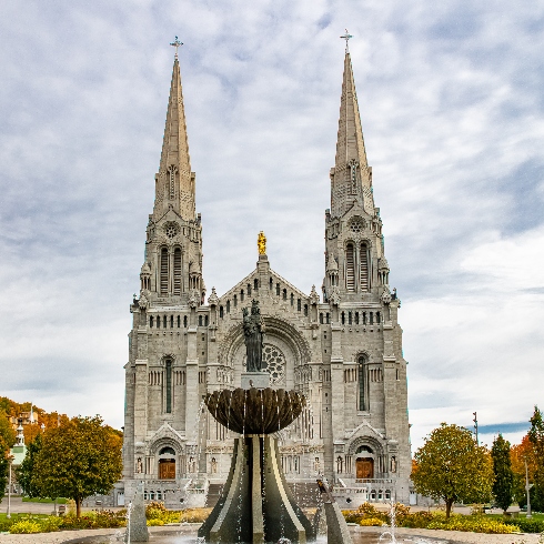 The Romanesque Revival-style Basilica of Sainte-Anne-de-Beaupré in Quebec.