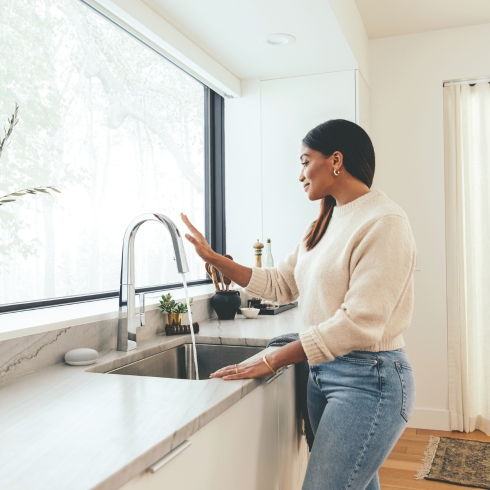 A modern kitchen faucet by Moen, a home appliance trend for 2025